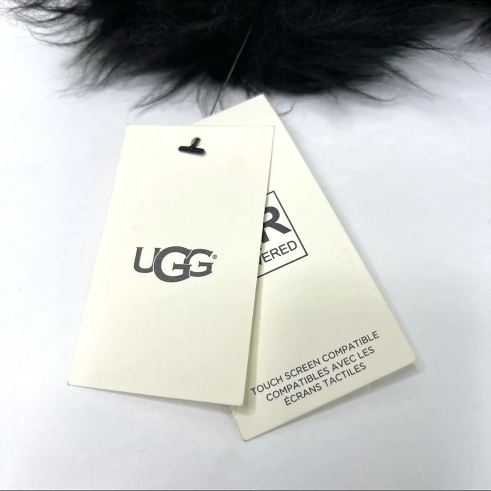 UGG Black Leather Gloves Fur Trim Black NEW Touchscreen Tech Size S